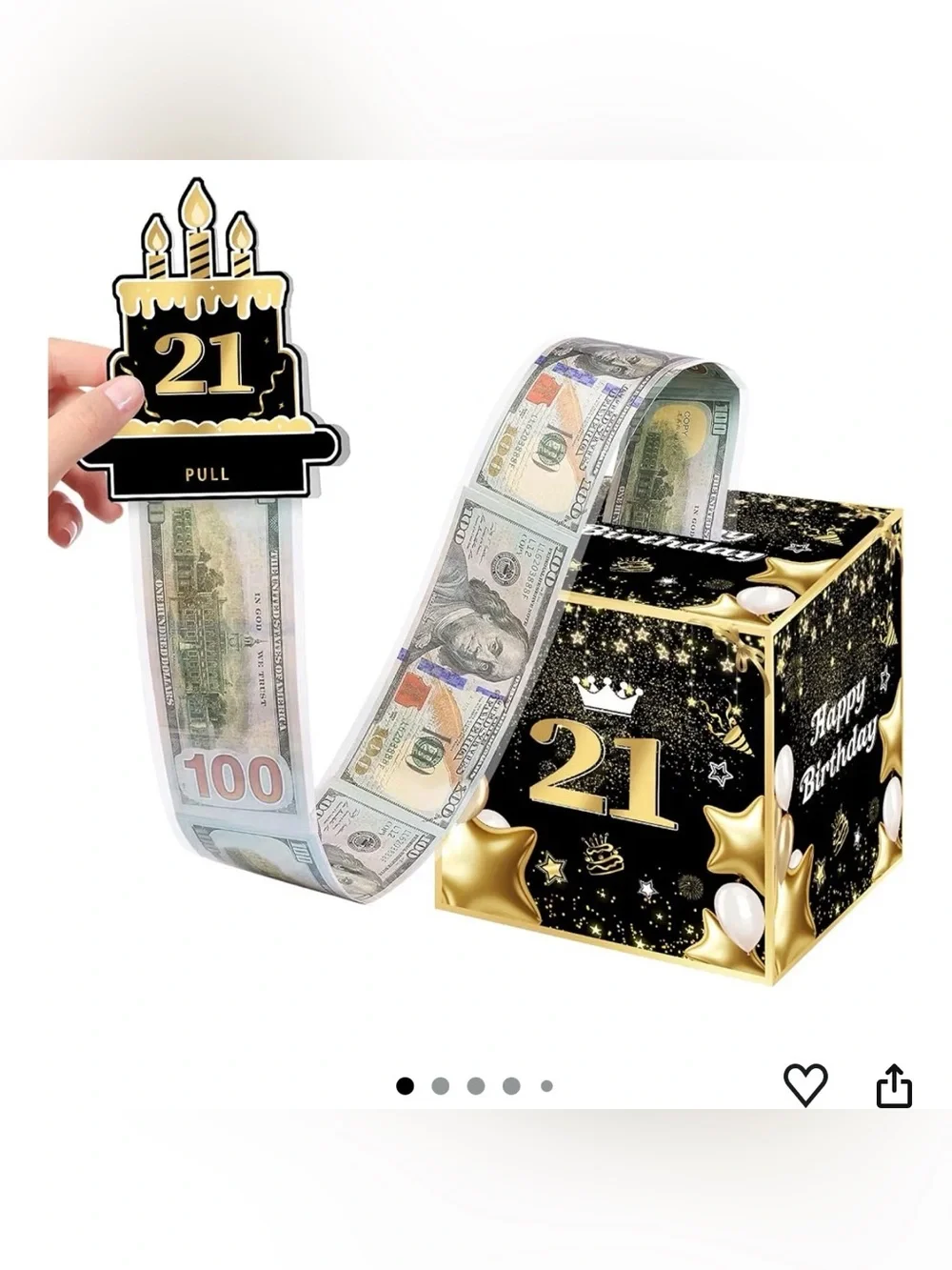 21st Birthday Money Pull Box - Black and Gold